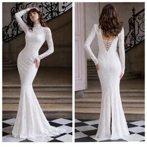 V. Chapman Jules Lace Wedding Dress Anthropologie Long Sleeve Size 2 NWT